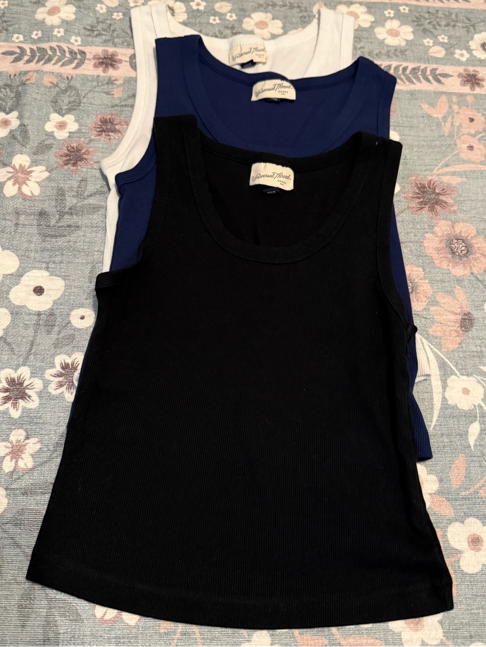 Universal Thread 3-Pack Ribbed Cropped Tank Tops - Black, Navy, White